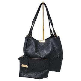 BURBERRY Klein Canterbury Tote Bag aus geprägtem Leder mit Karomuster in Schwarz