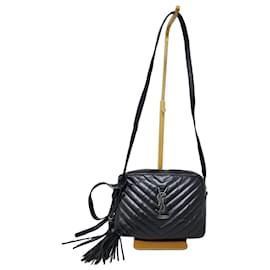 SAINT LAURENT Borsa a tracolla Lou in pelle matelassé Monogram nera
