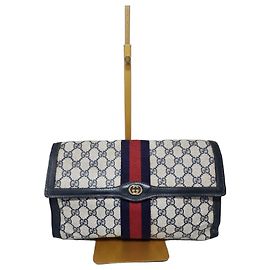Clutch in pelle PVC Gucci Vintage GG Sherry Line Grigio/Blu Navy