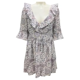 Zimmermann White / Purple / Blue Printed Linen Mini Dress