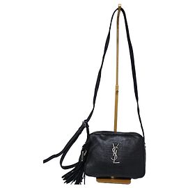 YVES SAINT LAURENT Lou Camera Umhängetasche aus Raffia-Canvas Schwarz