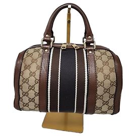 Borsa a mano Gucci GG in tela marrone/beige