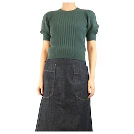 Paige Jeans Grünes Ripp-Cashmere-Oberteil mit Puffärmeln - Größe S