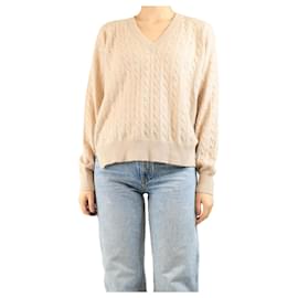 Neutrales V-Ausschnitt Kabelstrickpullover - Größe XL - Brunello Cucinelli