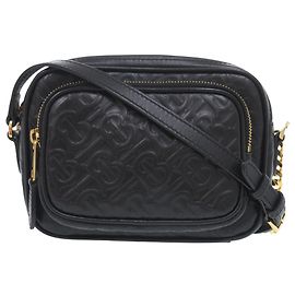 Borsa a tracolla Burberry in pelle di vitello nera con monogramma TB in rilievo e catena per fotocamera
