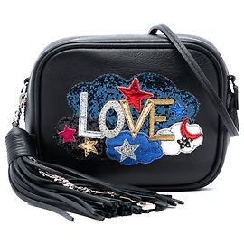 Borsa a tracolla mini in nappa nera ricamata Love di Saint Laurent