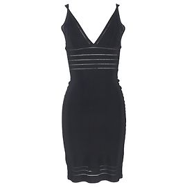 Abito midi in bandage con scollo a V Herve Leger in rayon nero