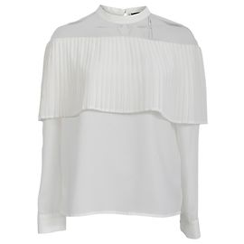 Blusa de manga larga en poliéster blanco con acentos de malla plisada Maje