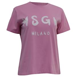 T-shirt in cotone rosa con stampa logo MSGM - Msgm