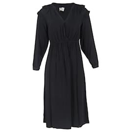 Vestido Midi Ulla con Volantes en Viscosa Negra de Ba&Sh