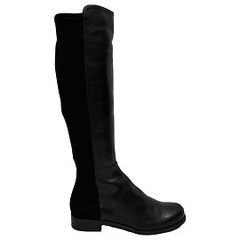 Stuart Weitzman 5050 Over The Knee Boots in Black Leather and Suede 