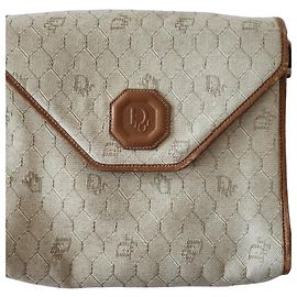 Bolsa transversal Christian Dior Bege em lona e couro