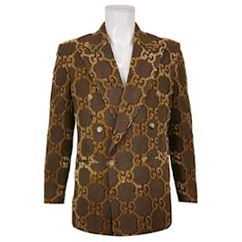 Completo Gucci in velluto marrone con monogramma GG dorato