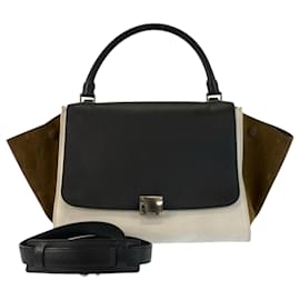 Borsa Trapeze Céline Nera Bianca Khaki Pelle e Scamosciata