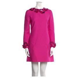 Valentino Garavani Wollkleid Fuchsia mit metallischen Stickereien