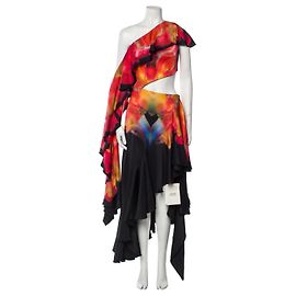 Alexander McQueen Seidenkleid mit solarisiertem Orchideen-Print