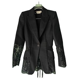 Alexander McQueen Blazer aus Wolle und Spitze Schwarz