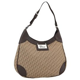 Borsa a Spalla in Tela Trotter Christian Dior Beige Argento Auth BSZ033SAV