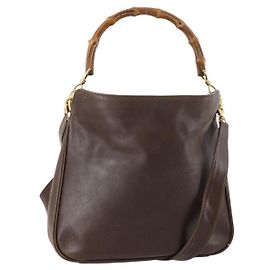 Borsa a mano in pelle Gucci Bamboo 2way marrone oro 001 3444 1638 Auth bs33606