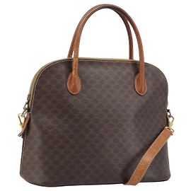 Céline Bolsa de mão em lona Macadam CELINE em couro PVC 2 em 1 marrom dourado Auth ka2994