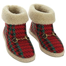 Botas Horsebit GUCCI Moutón Rojo Oro Auth ARZ016M