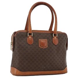 Céline CELINE Macadam Canvas Hand Bag PVC Leather Brown Gold Auth ka2862