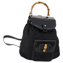 Mochila Gucci Bamboo Cuero Patente Negro Oro 003 2058 0030 Auth LNZ235