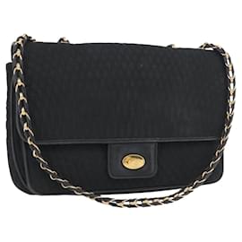 BALLY Borsa a Spalla a Catena Trapuntata in Nylon Nero e Oro Auth 160374 - Bally