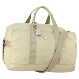 Borsa Boston Prada in nylon crema beige Auth ti3742