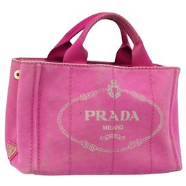 PRADA Canapa PM Handtasche aus Canvas in Pink Gold Auth hk3537