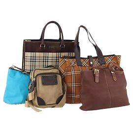 Bolsa de couro e nylon Burberry Nova Check Blue Label 5 peças azul marrom Auth mr2107