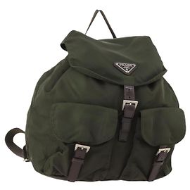Mochila PRADA de nylon caqui plata auténtica 172669