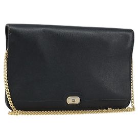 Christian Dior Ketten-Schultertasche aus schwarzem Leder mit Gold Auth ka3037