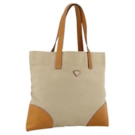 PRADA Tote Bag aus Canvas Beige Silber Authentisch bs33740