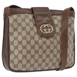 Gucci Borsa a Spalla GG Supreme PVC Beige Oro Auth ka3015
