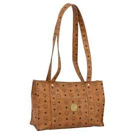 Borsa a Spalla MCM Vicetos Logogram in Pelle PVC Marrone Oro Auth 172151