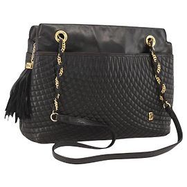BALLY Borsa a Spalla con Catena Pelle Nera Oro Auth LNZ543