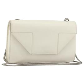 Saint Laurent Kette Schultertasche aus Leder Weiß Silber Auth bs33774