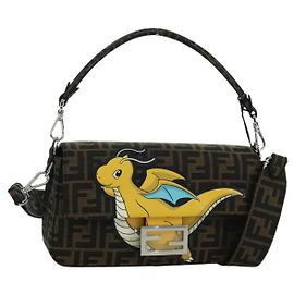 FENDI Zucca Tela Libellula FRGMT POKMON Mamma Baguette Nero Auth 167082SM