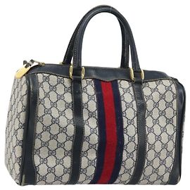Borsa a mano GUCCI GG Supreme Sherry Line PVC Blu Navy Oro Rosso Auth 173870