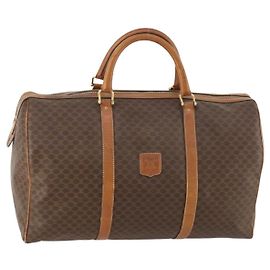 Céline CELINE Macadam Canvas Boston Tasche aus PVC-Leder in Braun und Gold Auth ti3659