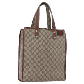 Borsa tote Gucci GG Supreme Web Sherry Line in PVC beige e oro 211135 Auth BA11208