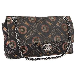 Borsa a Spalla con Catena CHANEL Satin Nero Argento CC Auth ARZ448A