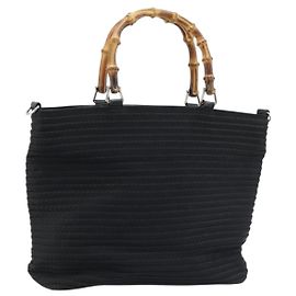 Borsa a mano Gucci Bamboo in tela nera e argento 000 1998 0540 Auth 173942