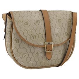 Christian Dior Borsa a spalla in tela a nido d'ape PVC beige oro Auth ka2888