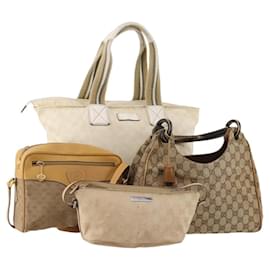GUCCI GG Tela Micro GG Supreme Borsa Pouch PVC 4 Set Beige Bianco Auth ki6375