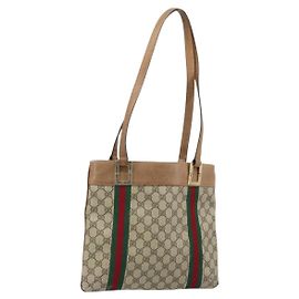 Sac tote en PVC beige et or de la ligne Sherry GG Supreme de GUCCI Auth 173878
