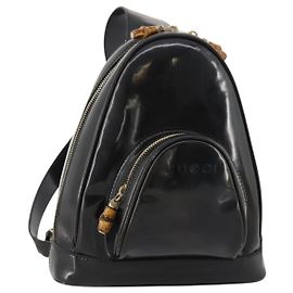 Borsa a corpo Bamboo GUCCI Pelle lucida Nera Oro Auth bs33591