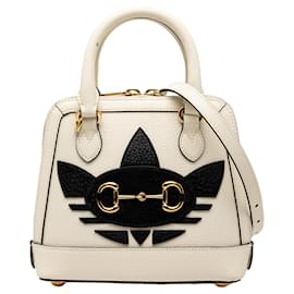 Borsa Gucci Mini in pelle bianca Adidas Horsebit 1955 con manico superiore