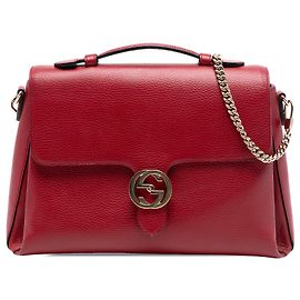 Sac à main Gucci rouge moyen en veau dollar avec G entrelacé